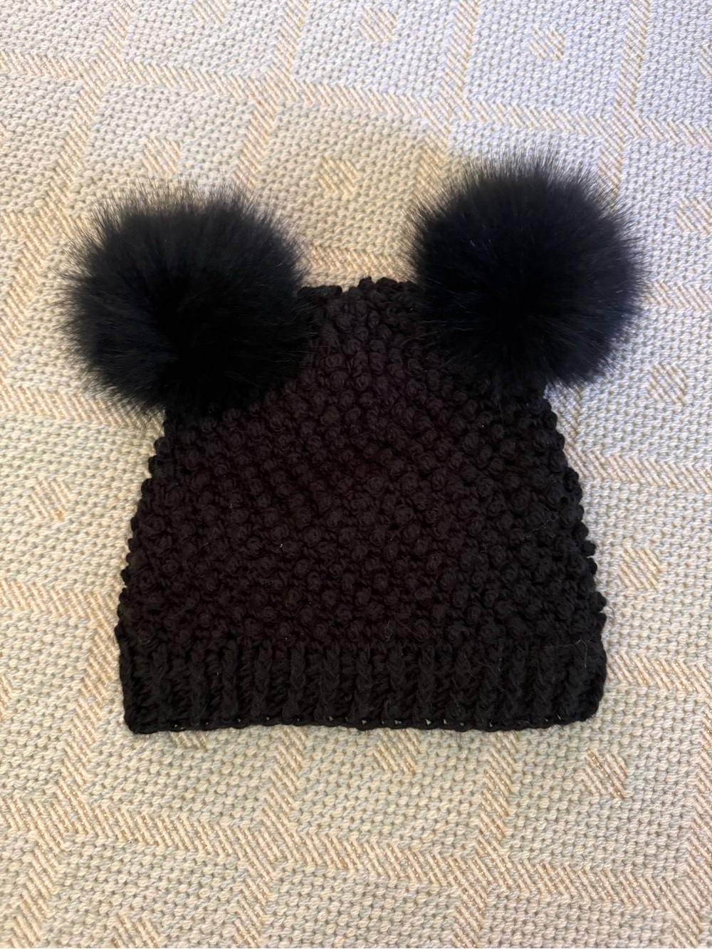 Surell Black Double Pom Knit Hat